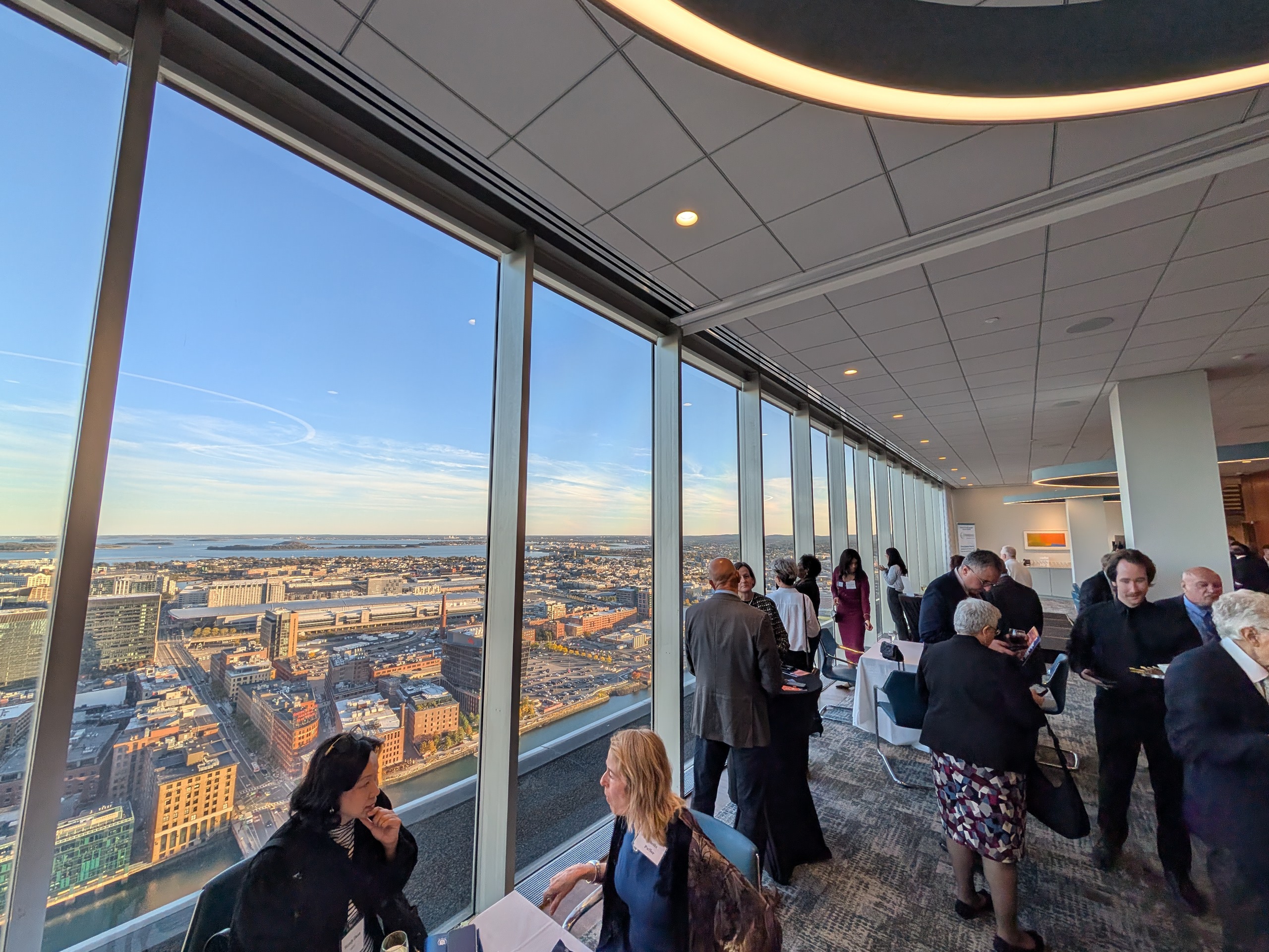 View of the Seaport District and beyond from the Harborview Room on the 32nd floor of the Federal Reserve Bank building in Boston